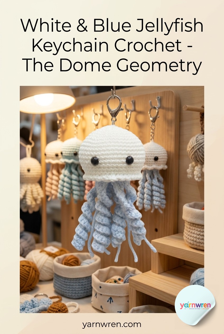White & Blue Jellyfish Keychain Crochet - The Dome Geometry