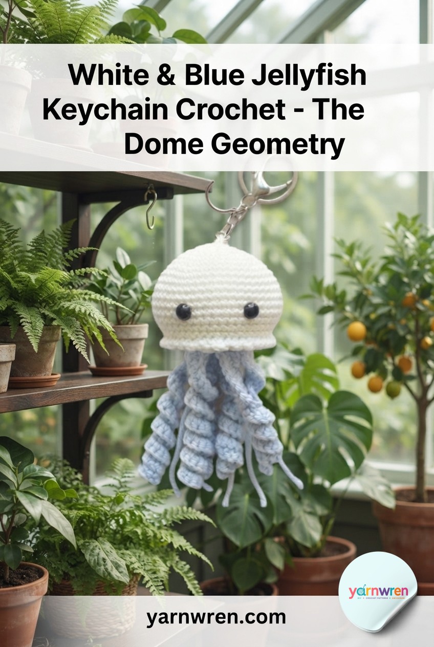 White & Blue Jellyfish Keychain Crochet - The Dome Geometry